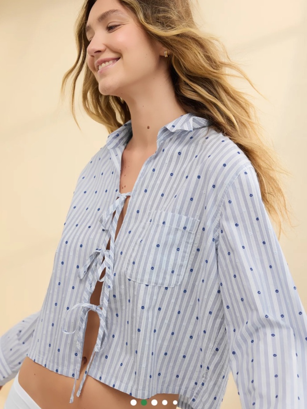 Aerie Off-Duty Poplin Tie Front Pajama Shirt